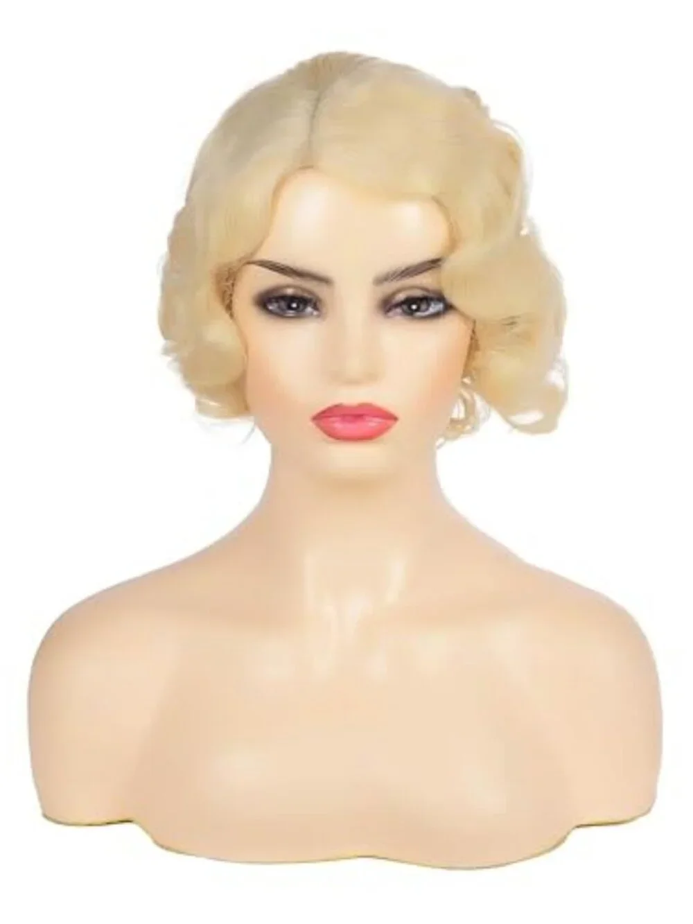 Short Blonde Curly Wig Finger Wave Synthetic Hair for Women 1920s Halloween